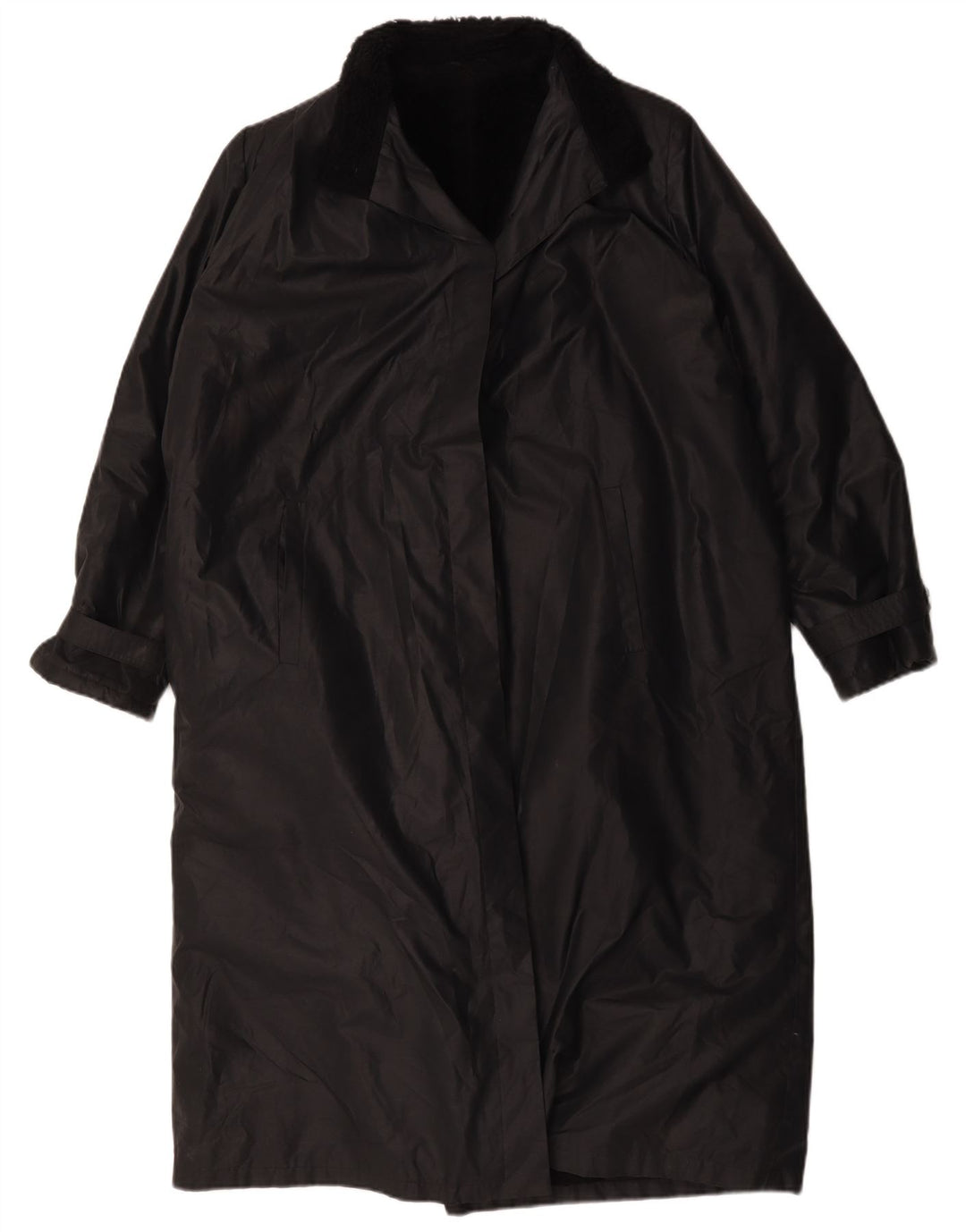 Vintage Womens Sherpa Loose Fit Overcoat UK 14 Large Black Polyester