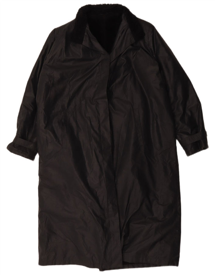 Vintage Womens Sherpa Loose Fit Overcoat UK 14 Large Black Polyester
