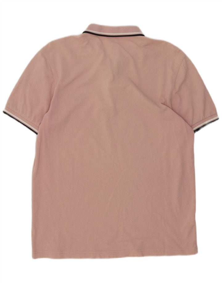 Fred Perry Mens Polo Shirt Large Pink Striped Cotton