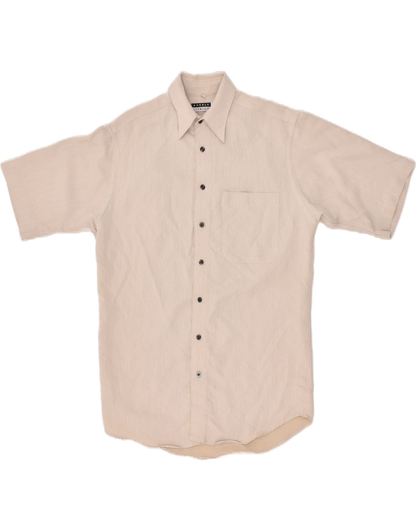 ANGELO LITRICO Camisa Manga Corta Hombre Talla 37 38 14 1/2 Pequeña Beige