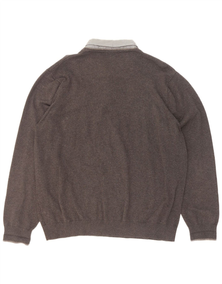 Marks & Spencer Mens Regular Fit V-Neck Jumper Sweater XL Grey Cotton