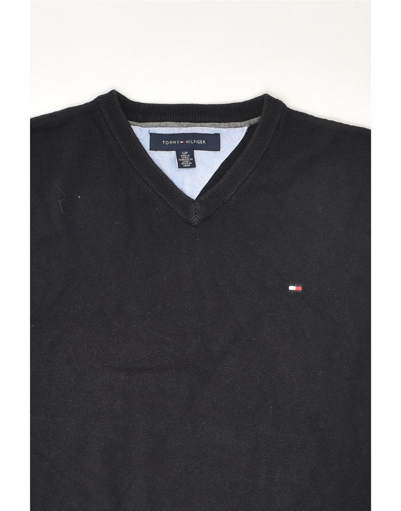 TOMMY HILFIGER Mens V-Neck Jumper Sweater Small Black Cotton | Vintage Tommy Hilfiger | Thrift | Second-Hand Tommy Hilfiger | Used Clothing | Messina Hembry 