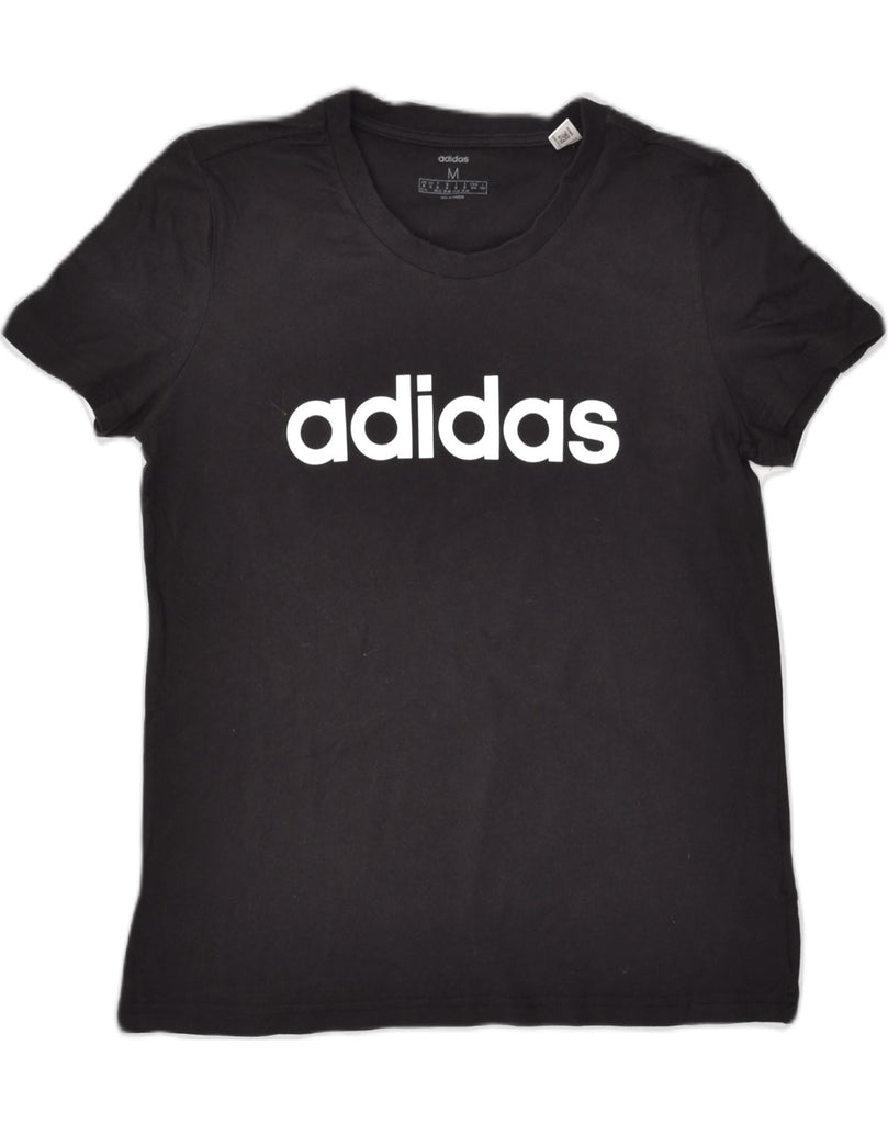 ADIDAS Womens Graphic T-Shirt Top UK 12-14 Medium Black Cotton | Vintage Adidas | Thrift | Second-Hand Adidas | Used Clothing | Messina Hembry 