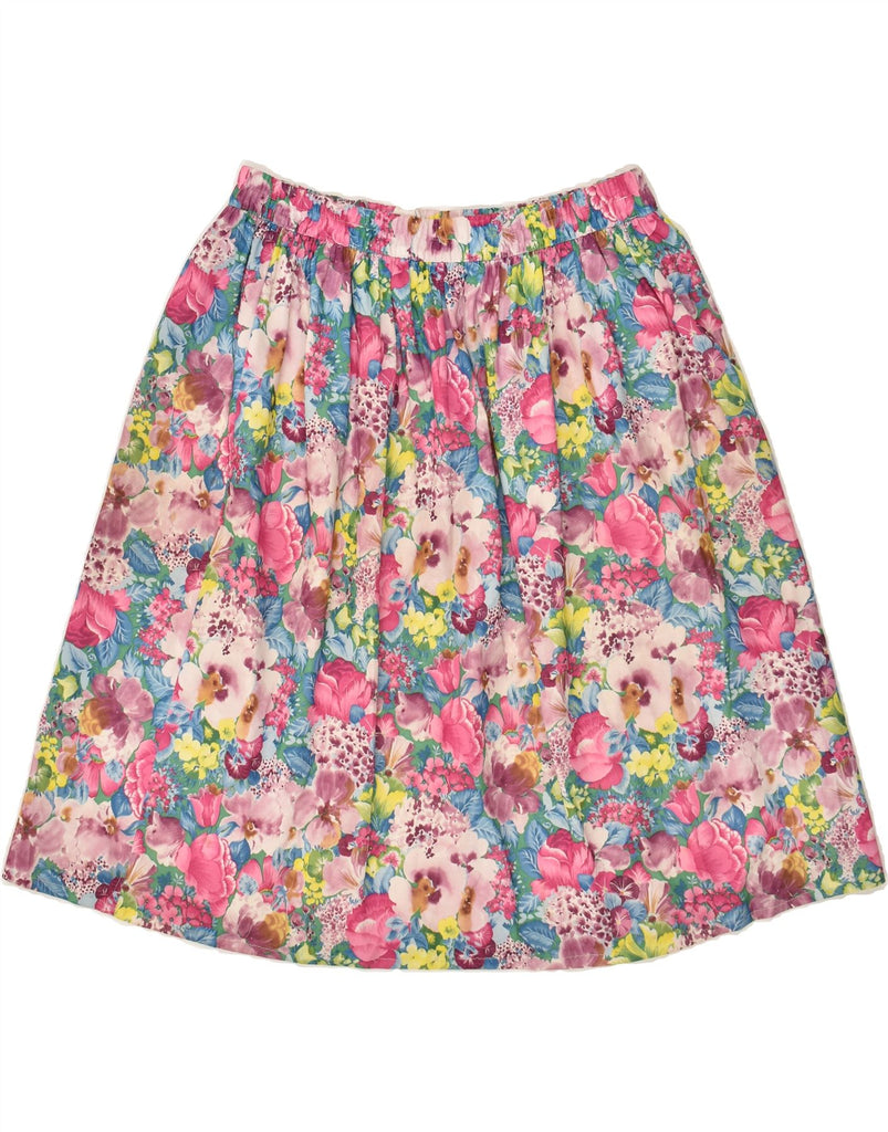 LADY JOY Womens A-Line Skirt IT 46 Large W32  Pink Floral Polyester | Vintage Lady Joy | Thrift | Second-Hand Lady Joy | Used Clothing | Messina Hembry 