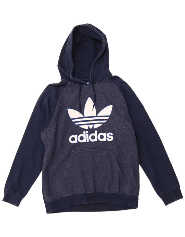 ADIDAS Mens Graphic Hoodie Jumper Large Navy Blue Cotton