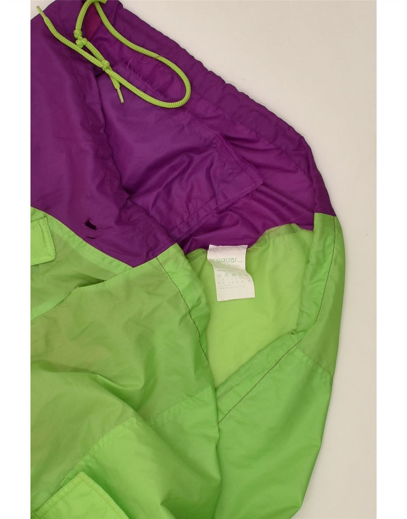 BRUGI Mens Hooded Graphic Rain Jacket UK 40 Large Purple Colourblock | Vintage Brugi | Thrift | Second-Hand Brugi | Used Clothing | Messina Hembry 