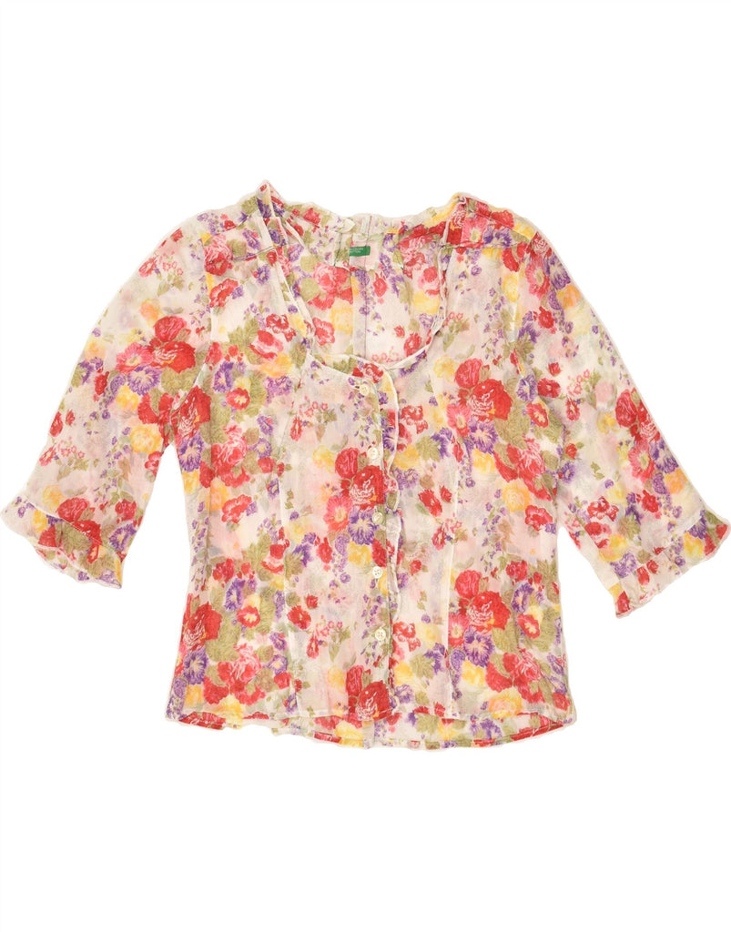 BENETTON Womens Short Sleeve Shirt Blouse UK 10 Small Multicoloured Floral | Vintage Benetton | Thrift | Second-Hand Benetton | Used Clothing | Messina Hembry 