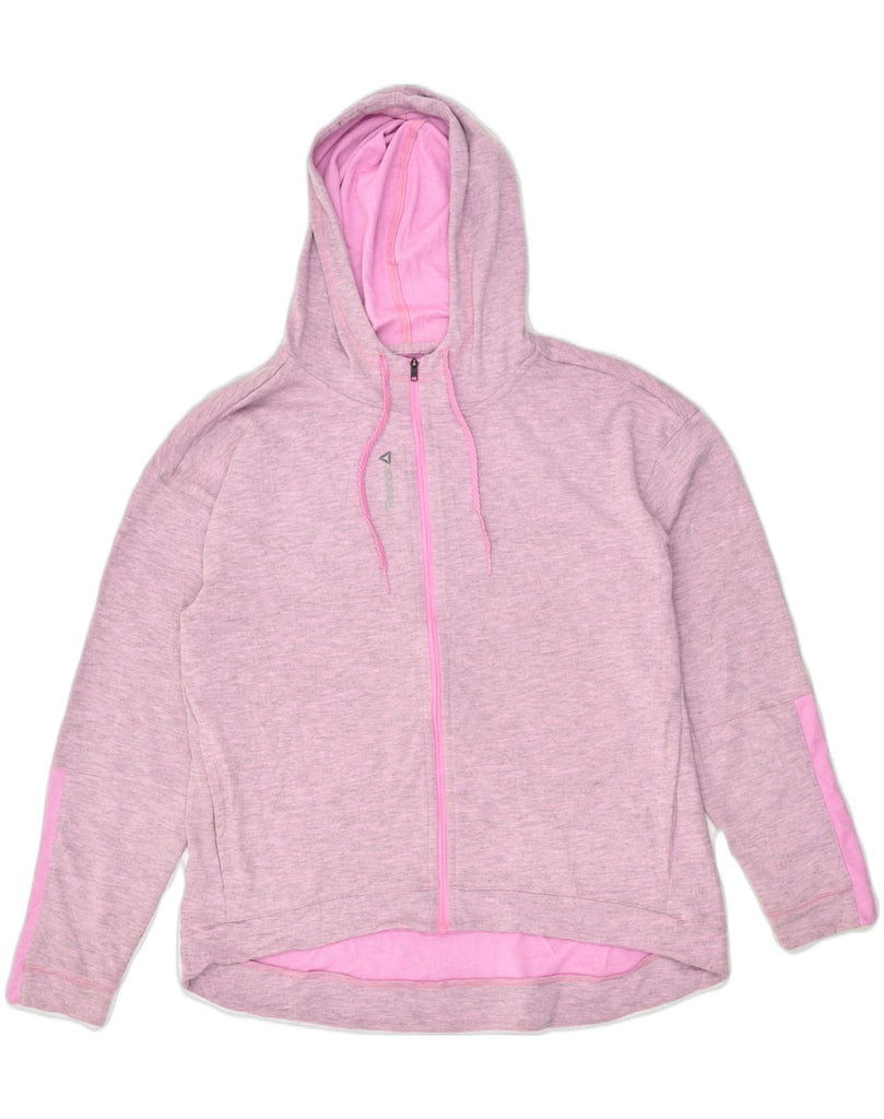 REEBOK Womens Zip Hoodie Sweater UK 12-14 Medium Pink Polyester | Vintage Reebok | Thrift | Second-Hand Reebok | Used Clothing | Messina Hembry 