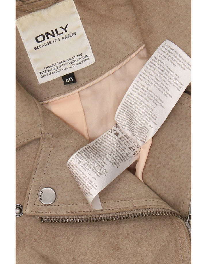 ONLY Womens Suede Biker Jacket IT 40 Small Beige Leather