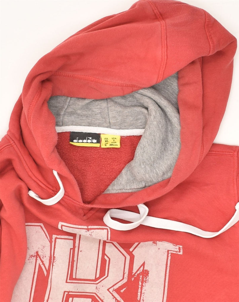 DIADORA Mens Graphic Hoodie Jumper Large Red Cotton | Vintage Diadora | Thrift | Second-Hand Diadora | Used Clothing | Messina Hembry 