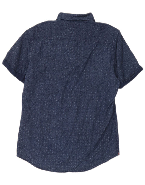 Tommy Hilfiger Mens Short Sleeve Shirt Small Navy Blue Spotted Cotton