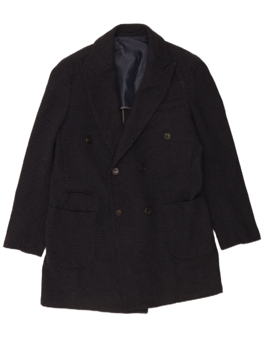 Sirmoney Mens Double Breasted Blazer Jacket IT 52 XL Navy Blue Spotted Wool