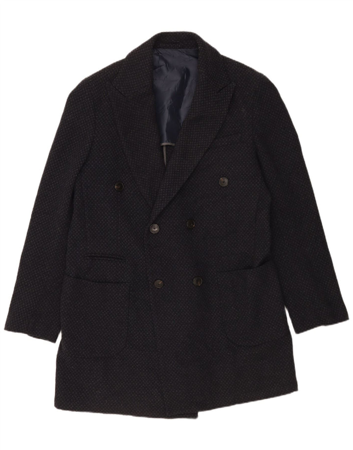 Sirmoney Mens Double Breasted Blazer Jacket IT 52 XL Navy Blue Spotted Wool