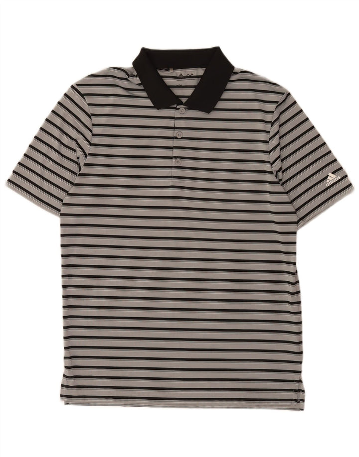 Adidas Mens Rugby Polo Shirt Medium Grey Striped Polyester