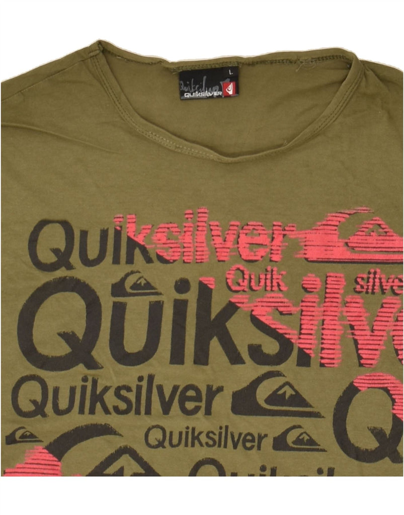 QUIKSILVER Mens Graphic T-Shirt Top Large Khaki Cotton | Vintage Quiksilver | Thrift | Second-Hand Quiksilver | Used Clothing | Messina Hembry 