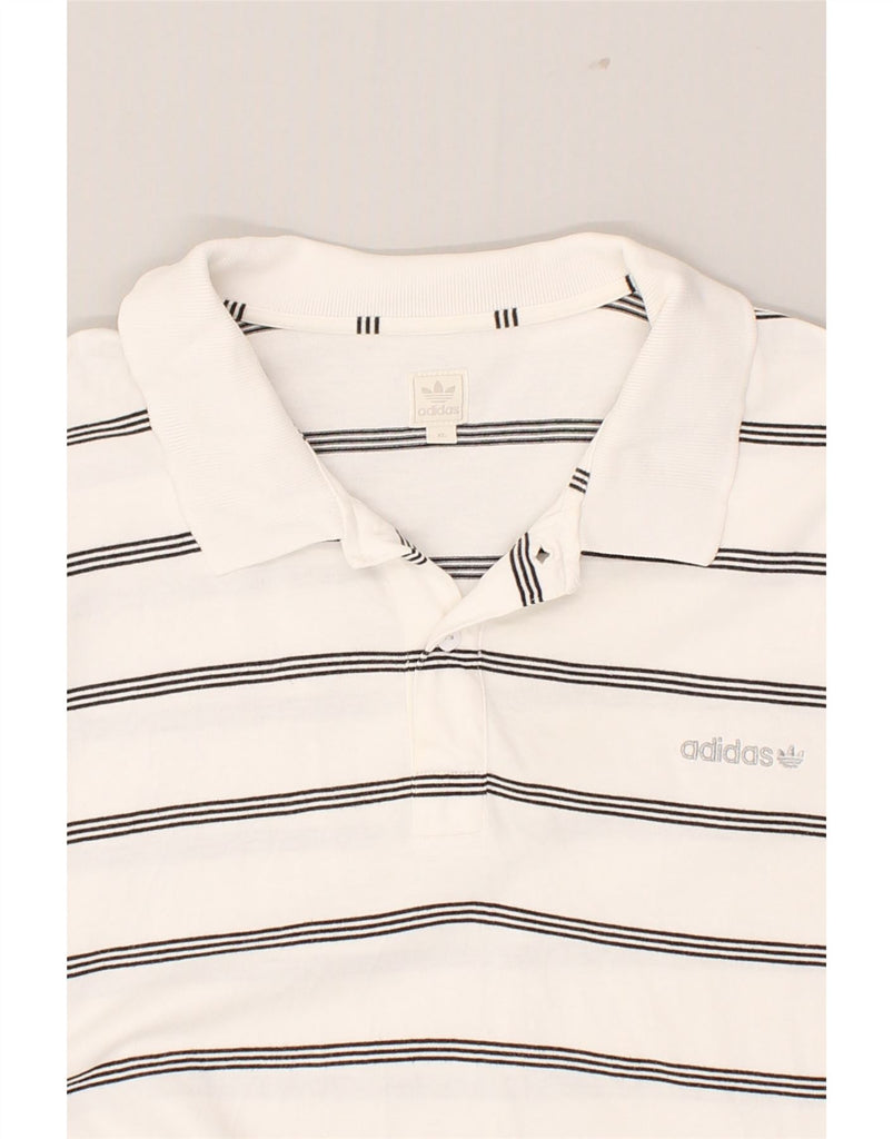 ADIDAS Mens Slim Polo Shirt XL White Striped | Vintage Adidas | Thrift | Second-Hand Adidas | Used Clothing | Messina Hembry 
