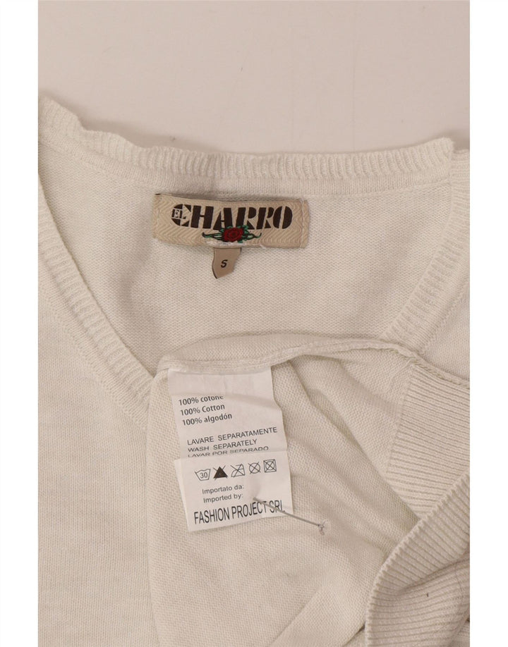 Charro Mens V-Neck Jumper Sweater Small White Cotton