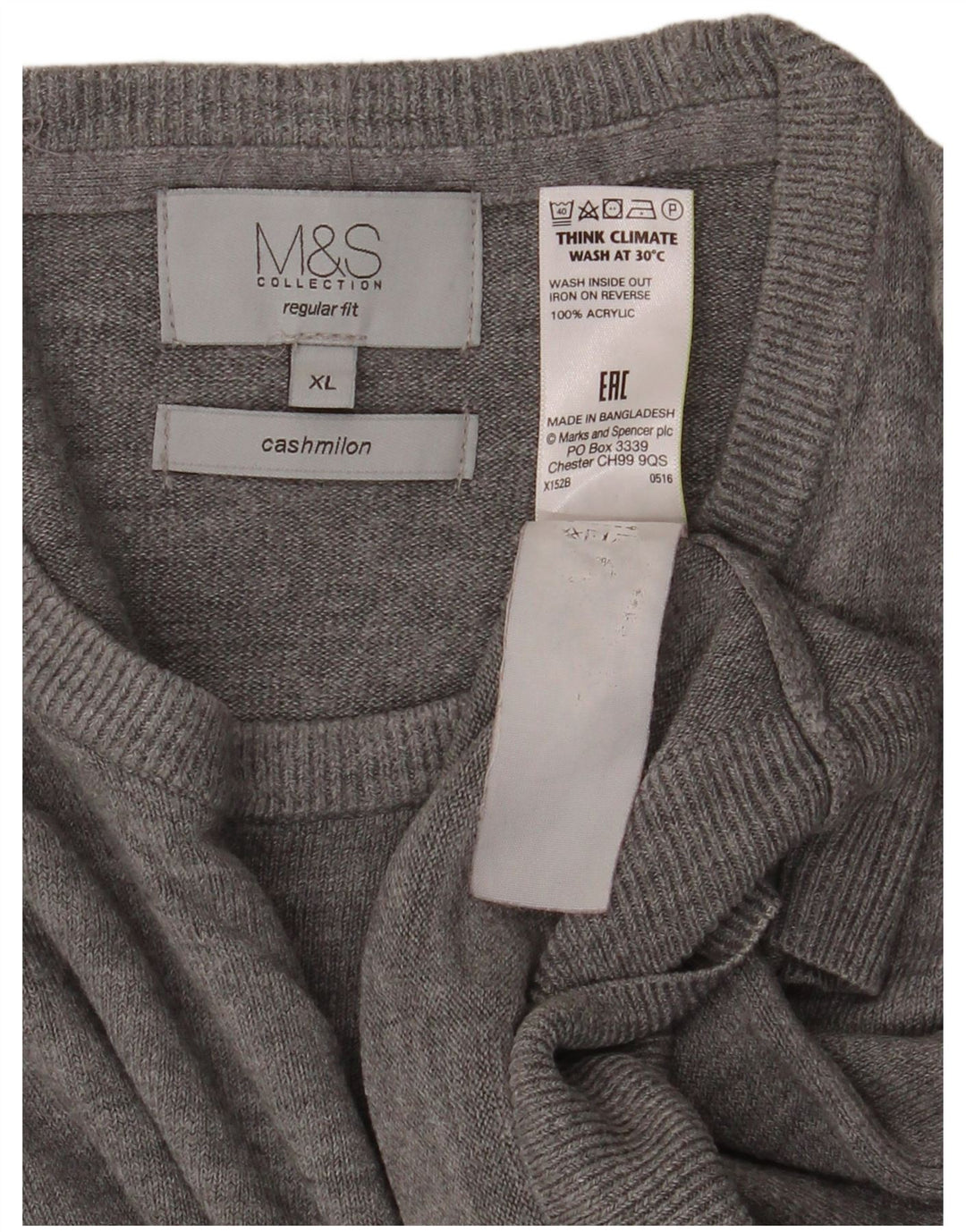 Marks & Spencer Mens Regular Fit Crew Neck Jumper Sweater XL Grey Acrylic