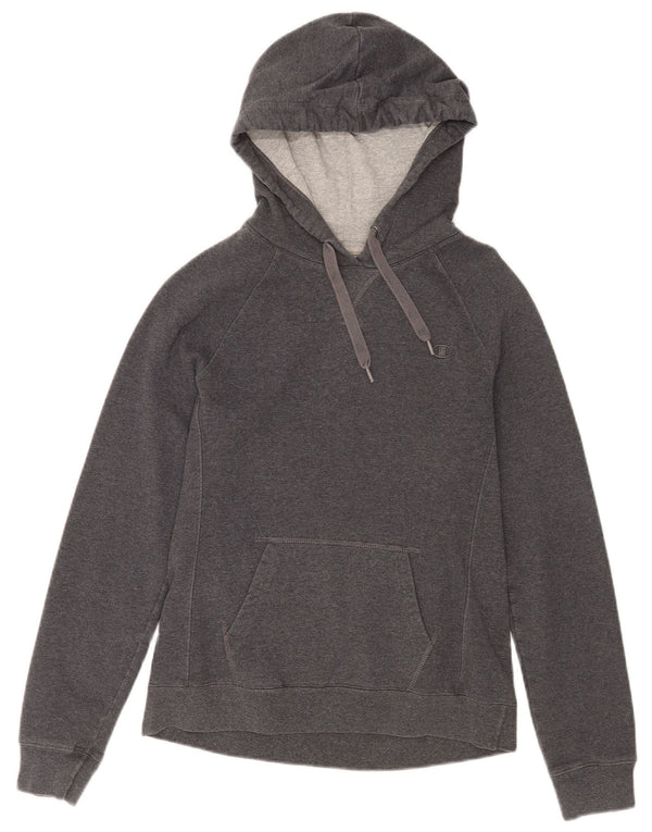 Champion Womens Hoodie Jumper UK 14 Medium Grey Flecked Cotton