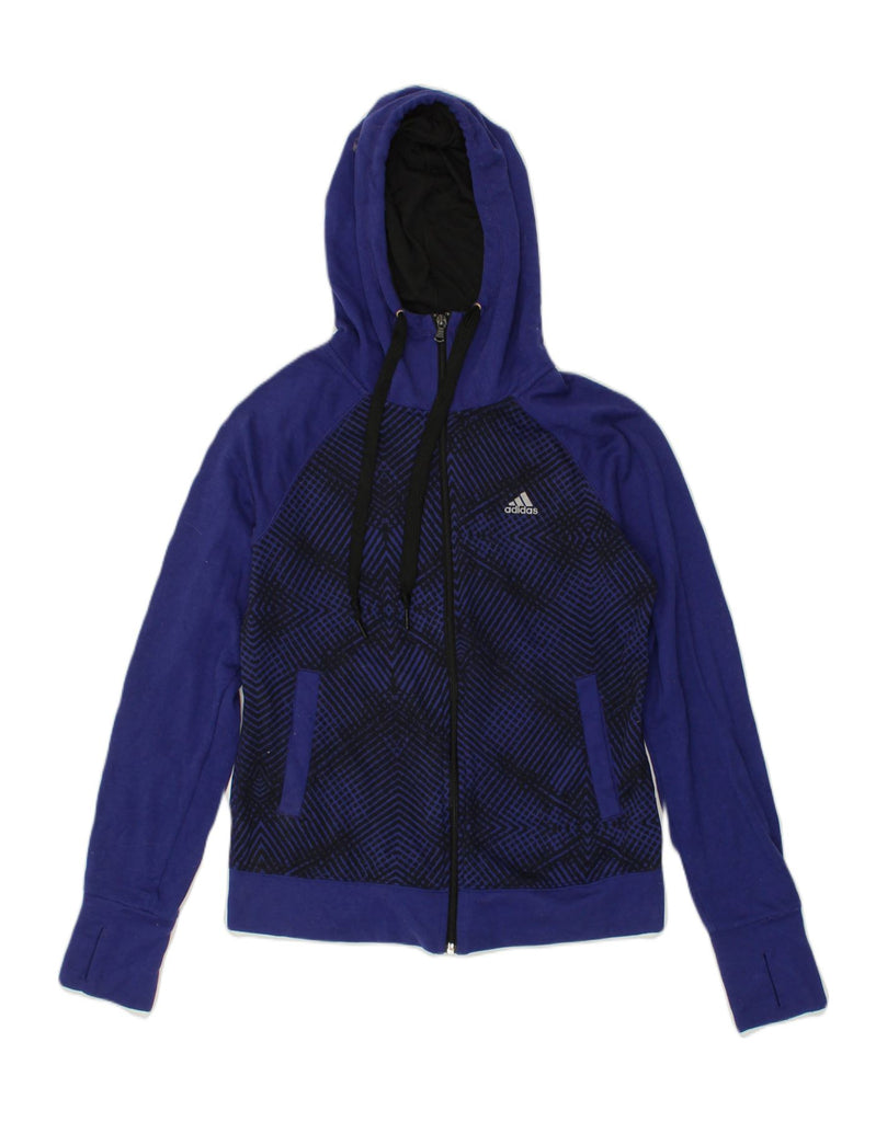 ADIDAS Womens Climalite Zip Hoodie Sweater UK 8/10 Small Blue Colourblock | Vintage Adidas | Thrift | Second-Hand Adidas | Used Clothing | Messina Hembry 