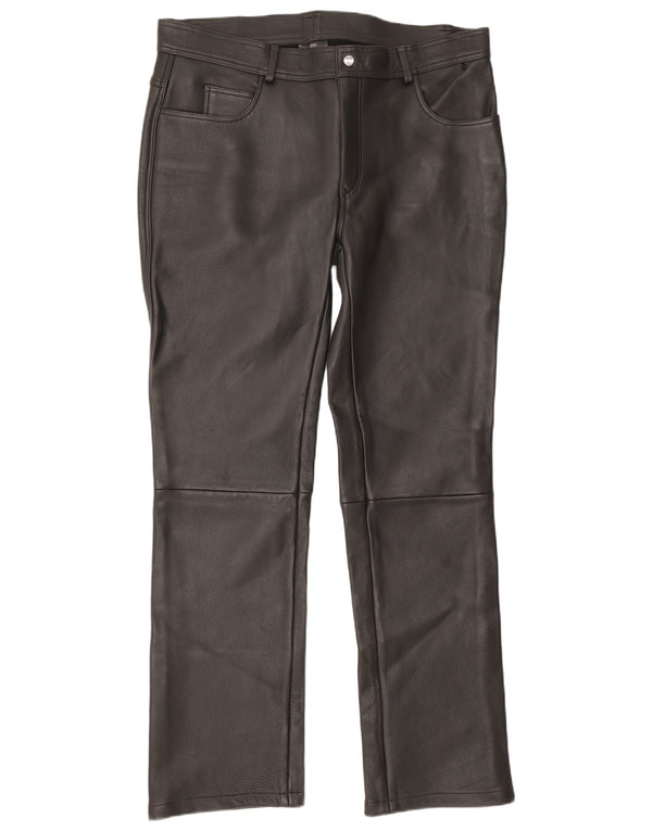 Highway 1 Mens Straight Leather Trousers UK 48 3XL W48 L34 Black Leather