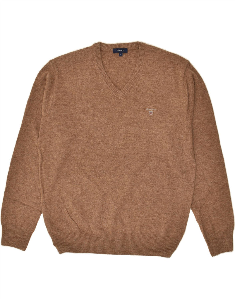 GANT Mens V-Neck Jumper Sweater Large Brown Lambswool | Vintage Gant | Thrift | Second-Hand Gant | Used Clothing | Messina Hembry 