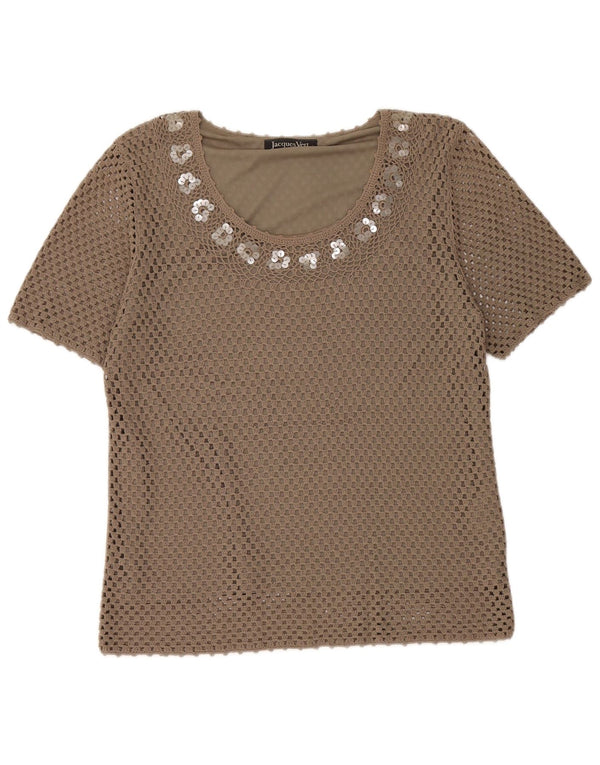 JAQUES VERT Womens Crochet Blouse Top UK 14 Medium Khaki Viscose