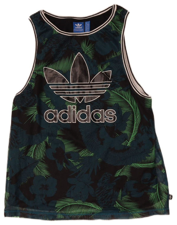 Adidas Womens Graphic Vest Top UK 8 Small Black Floral Polyester