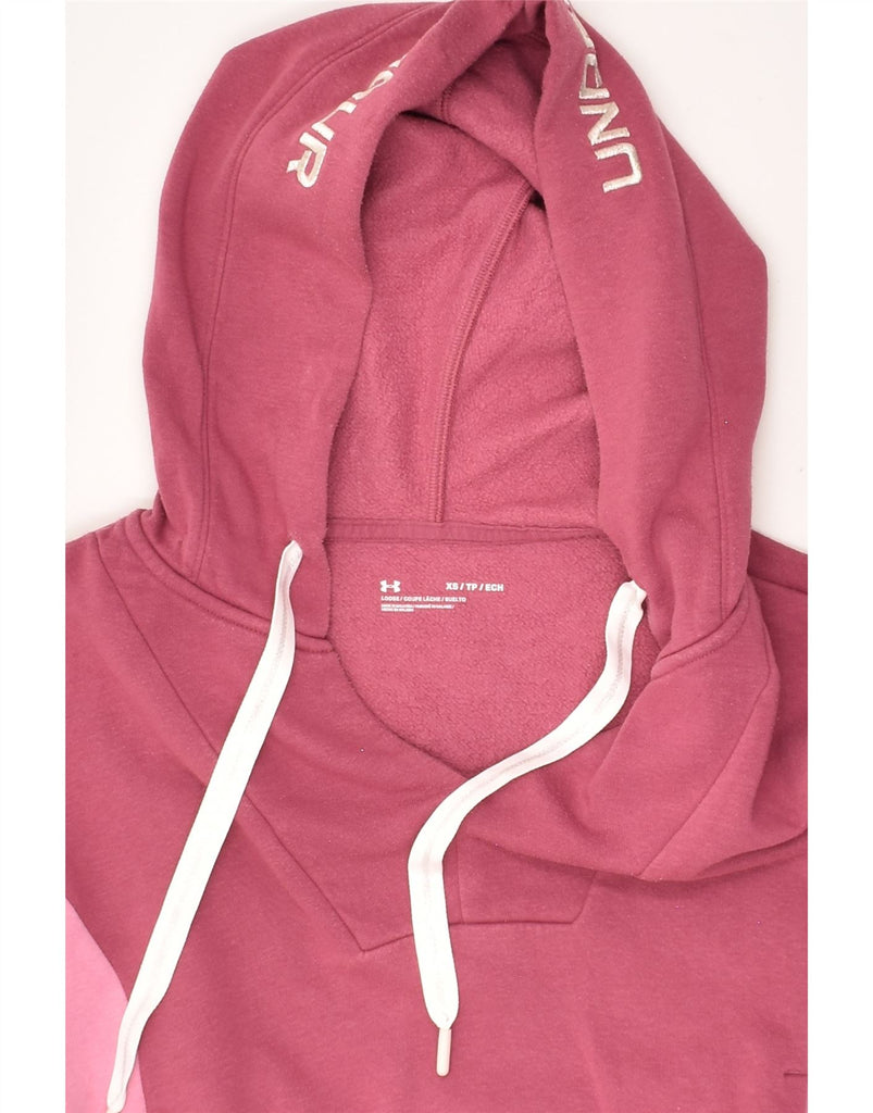 UNDER ARMOUR Womens Crop Hoodie Jumper UK 4 XS Pink Colourblock Cotton | Vintage Under Armour | Thrift | Second-Hand Under Armour | Used Clothing | Messina Hembry 