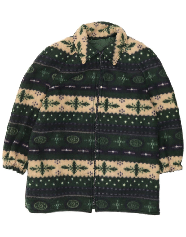 Vintage Womens 3/4 Sleeve Fleece Jacket UK 20 2XL Green Fair Isle