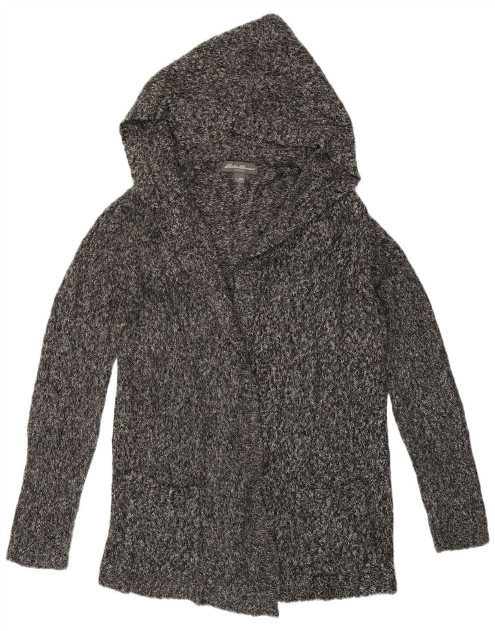 Eddie Bauer Womens Hooded Cardigan Sweater UK 14 Medium Grey Flecked