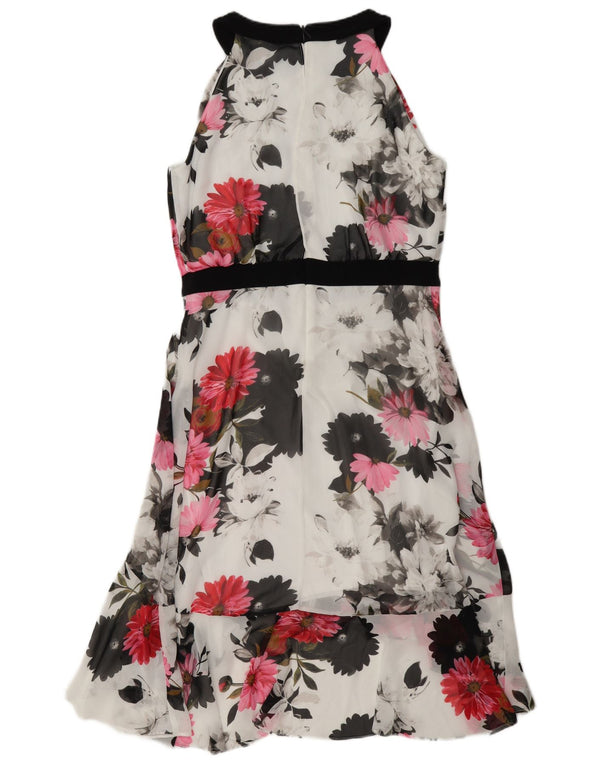 Vintage Womens Asymmetric Halter Dress UK 14 Medium White Floral