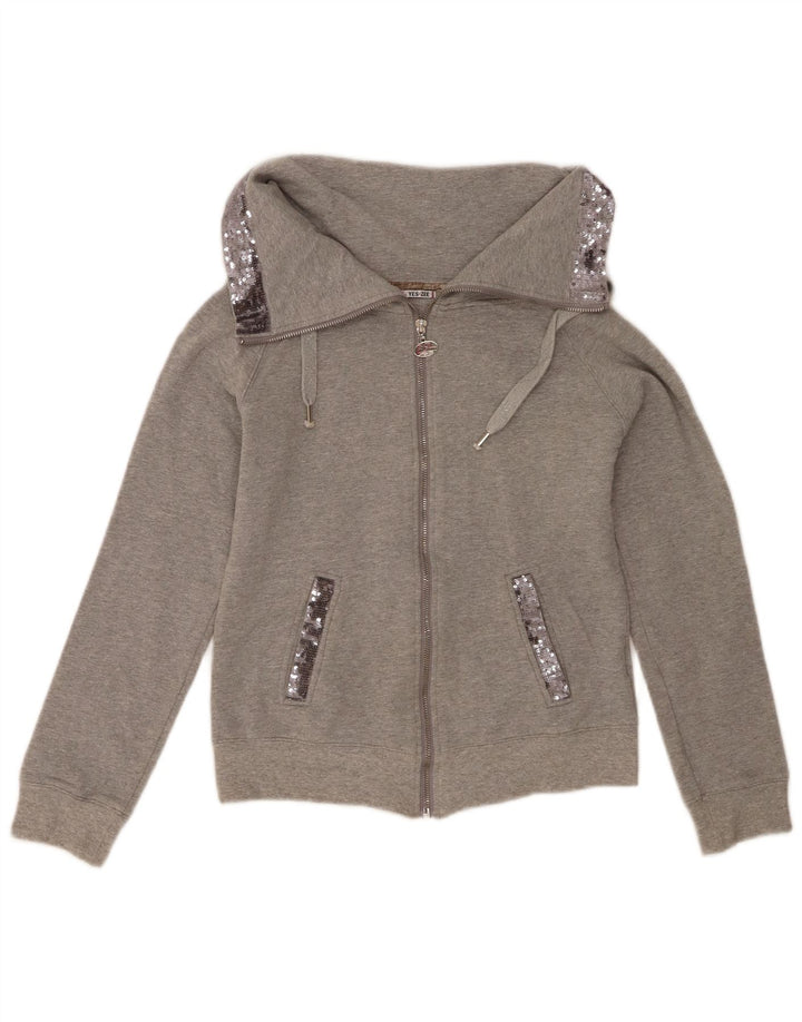 YES ZEE Womens Tracksuit Top Jacket UK 12 Medium Grey Cotton