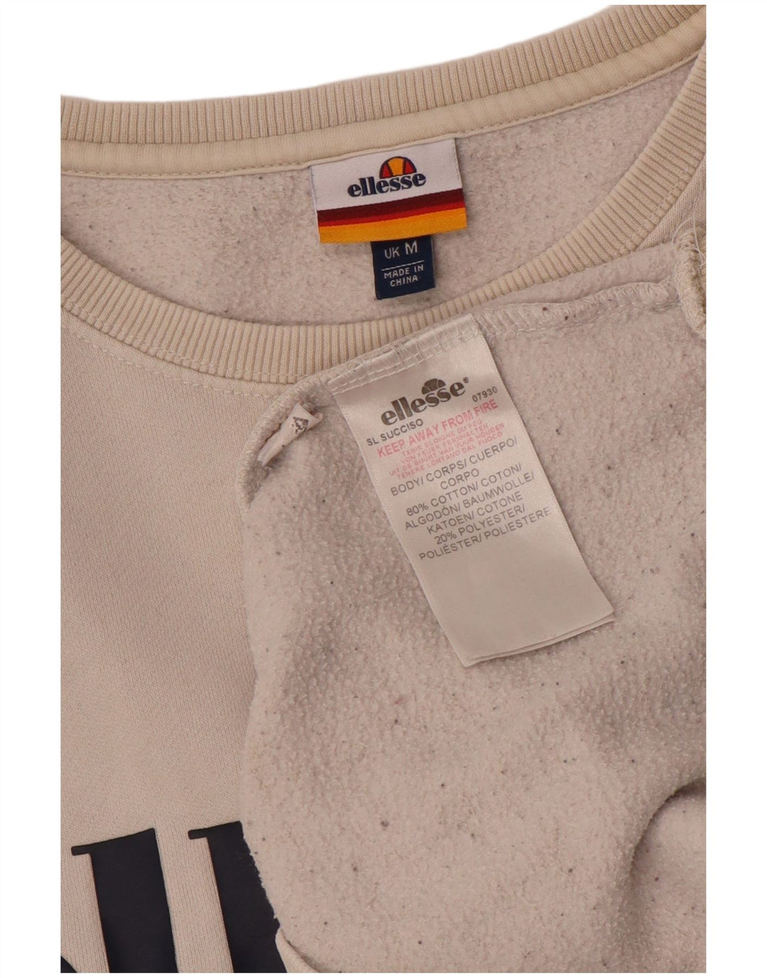 Ellesse Womens Graphic Sweatshirt Jumper UK 14 Medium White Cotton