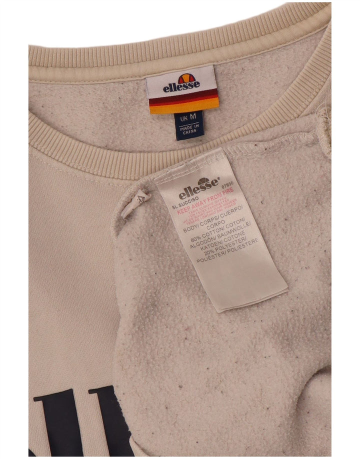 Ellesse Womens Graphic Sweatshirt Jumper UK 14 Medium White Cotton