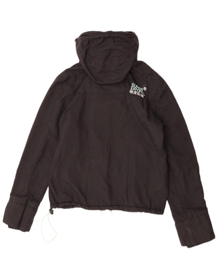 Superdry Womens Windcheater Hooded Windbreaker Jacket UK 14 Medium Black