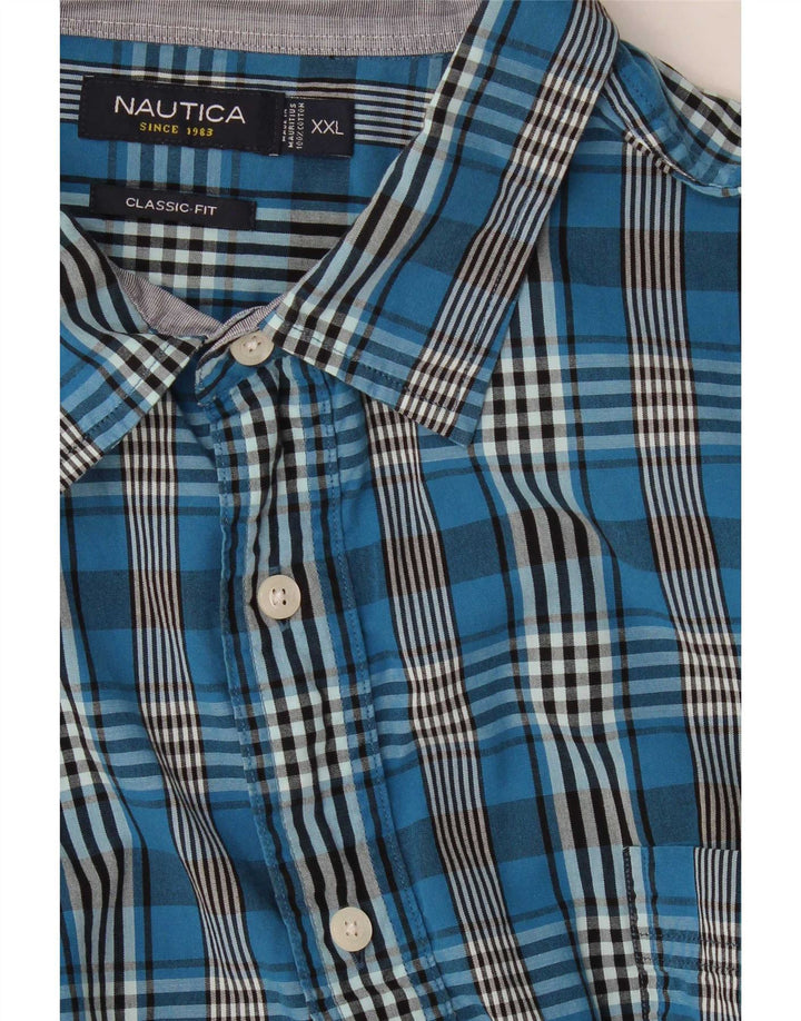 Nautica Mens Classic Fit Shirt 2XL Navy Blue Check Cotton