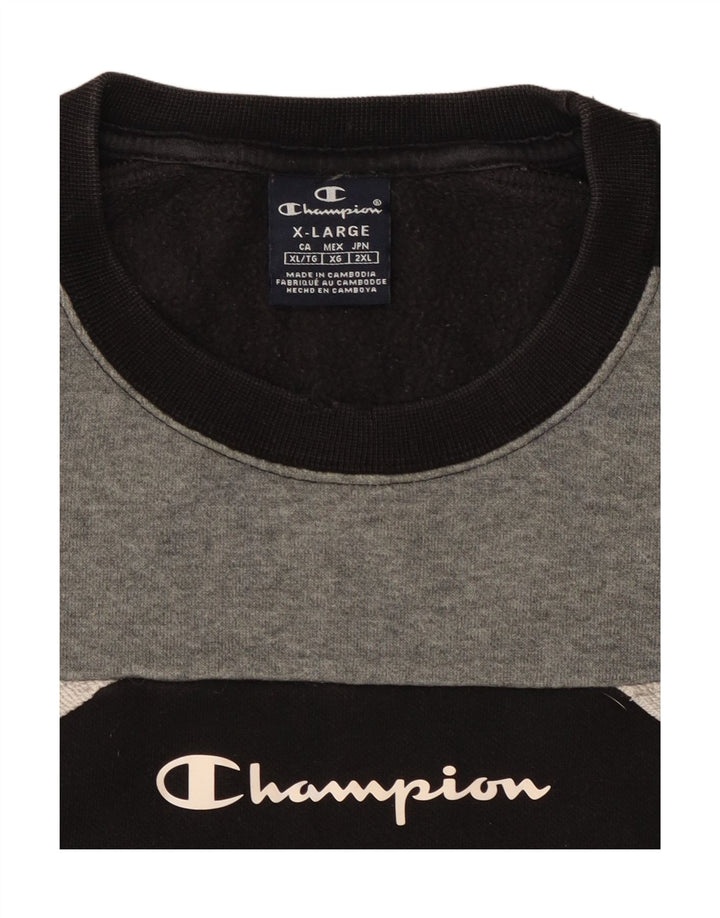 CHAMPION Mens Graphic Sweatshirt Jumper XL Black Colourblock Cotton