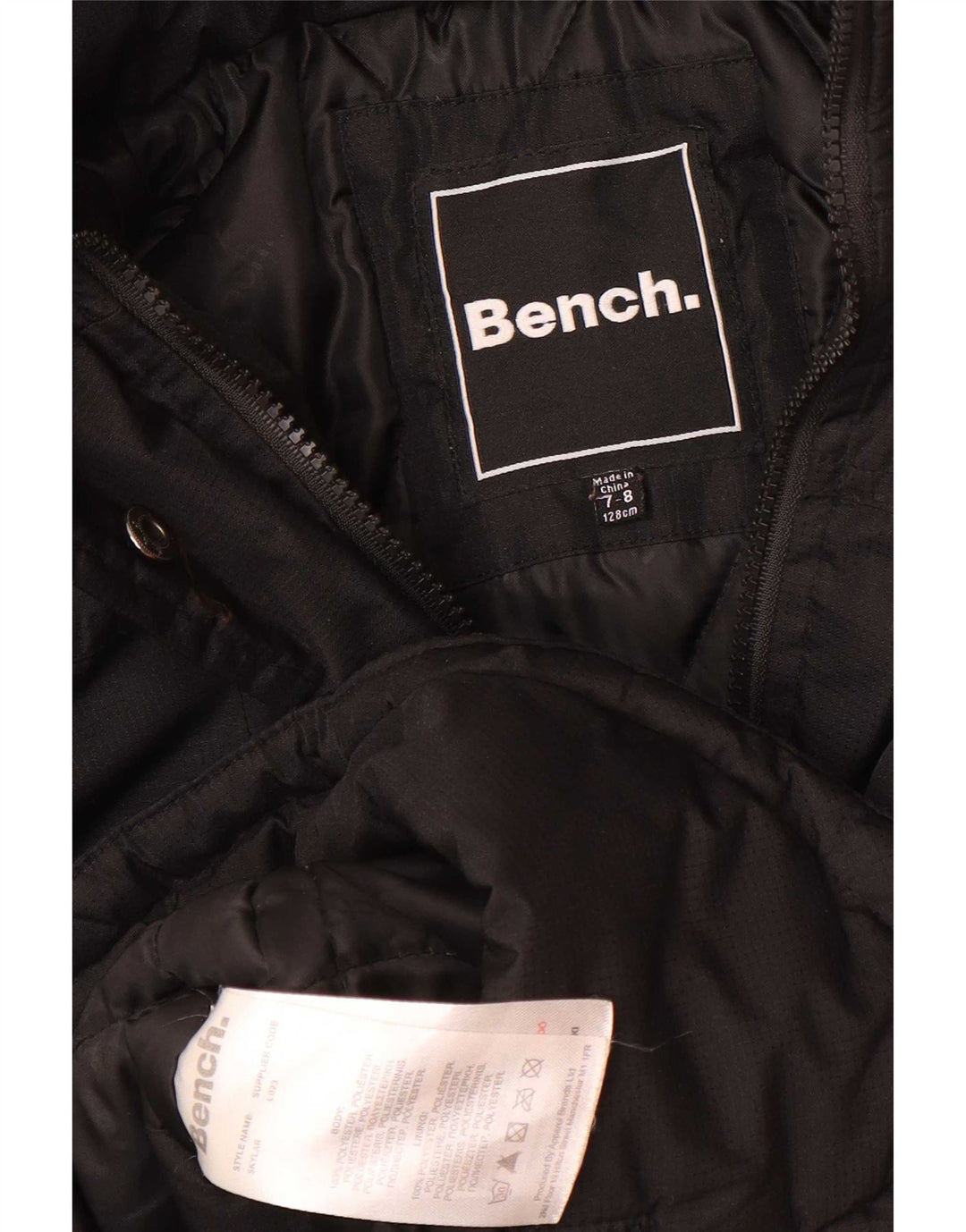 Bench Girls Hooded Parka Jacket 7-8 Years Black Polyester