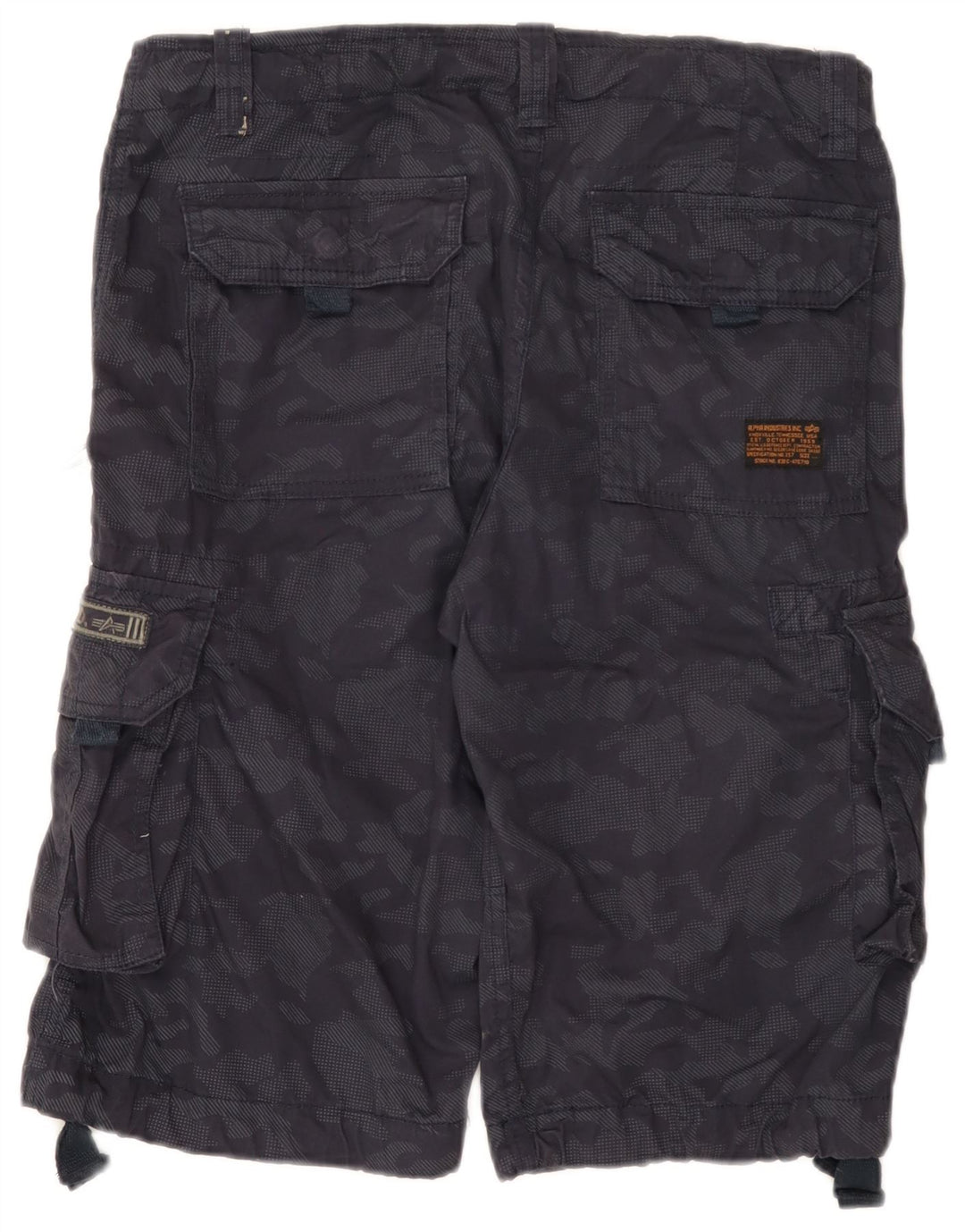 Alpha Industries Mens Cargo Shorts W31 Medium Navy Blue Camouflage Cotton
