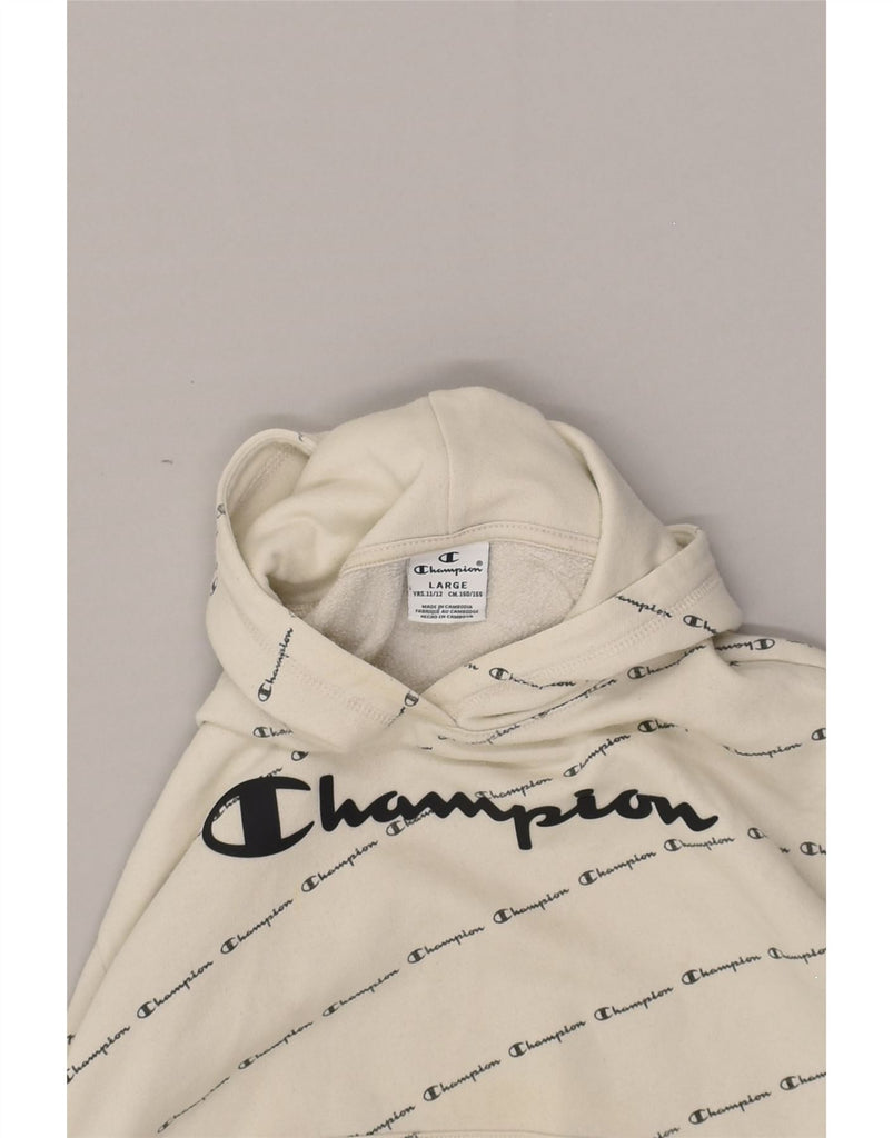 CHAMPION Boys Graphic Hoodie Jumper 11-12 Years Large  Off White Cotton | Vintage Champion | Thrift | Second-Hand Champion | Used Clothing | Messina Hembry 