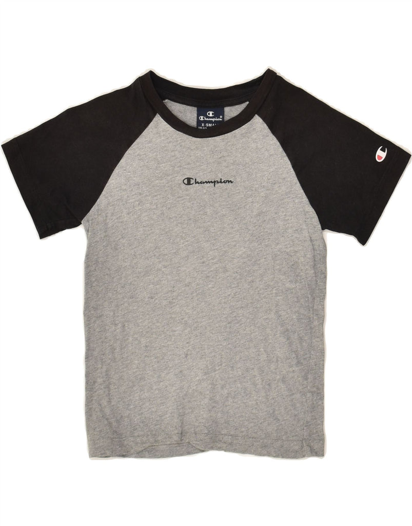 CHAMPION Boys Graphic T-Shirt Top 5-6 Years XS  Grey Colourblock Cotton | Vintage Champion | Thrift | Second-Hand Champion | Used Clothing | Messina Hembry 