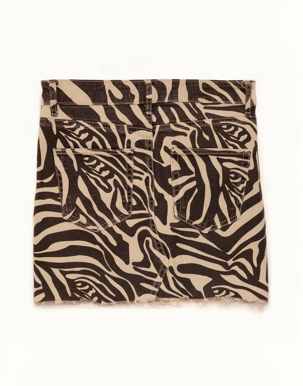 Zara Womens Mini Denim Skirt Small W26 Black Animal Print