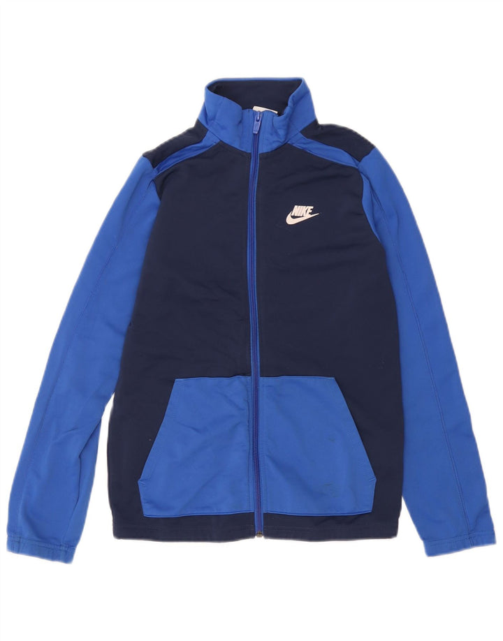 Nike Boys Tracksuit Top Jacket 12-13 Years Large Navy Blue Colourblock