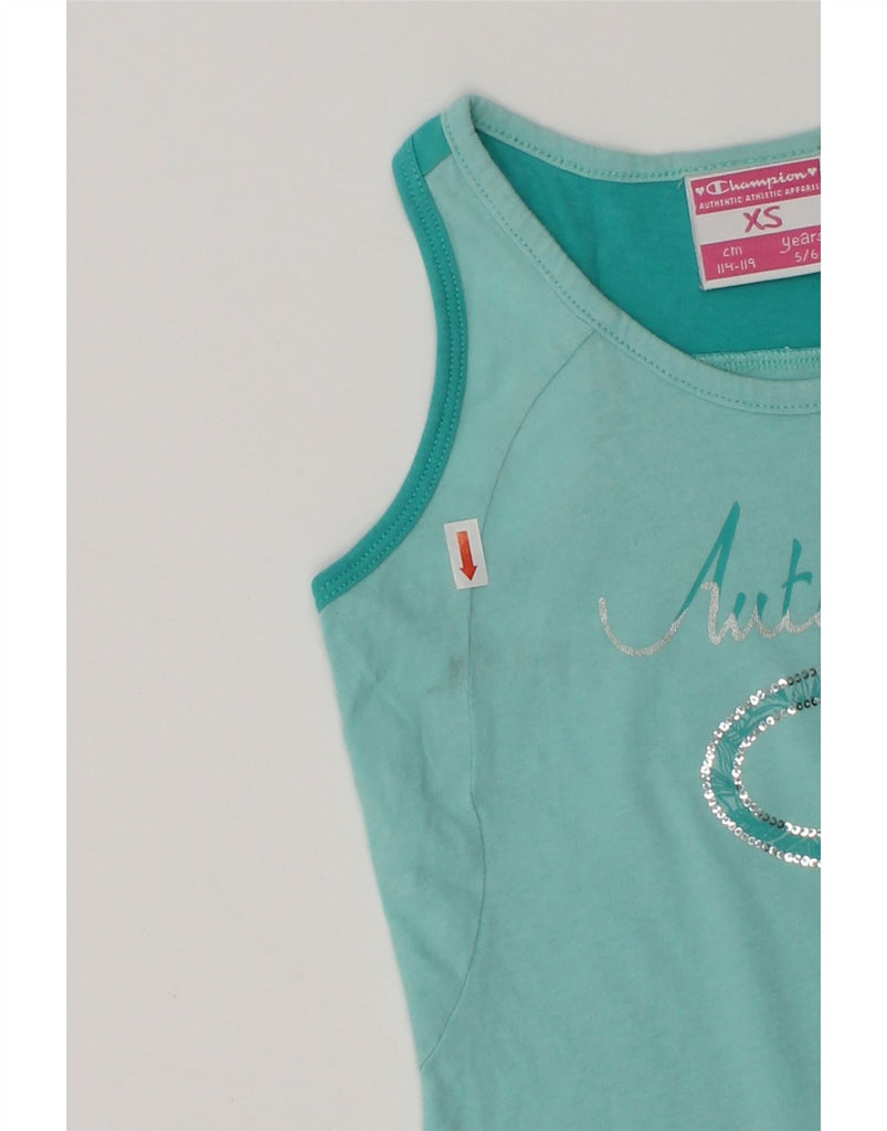 CHAMPION Girls Graphic Vest Top 5-6 Years XS Green | Vintage Champion | Thrift | Second-Hand Champion | Used Clothing | Messina Hembry 