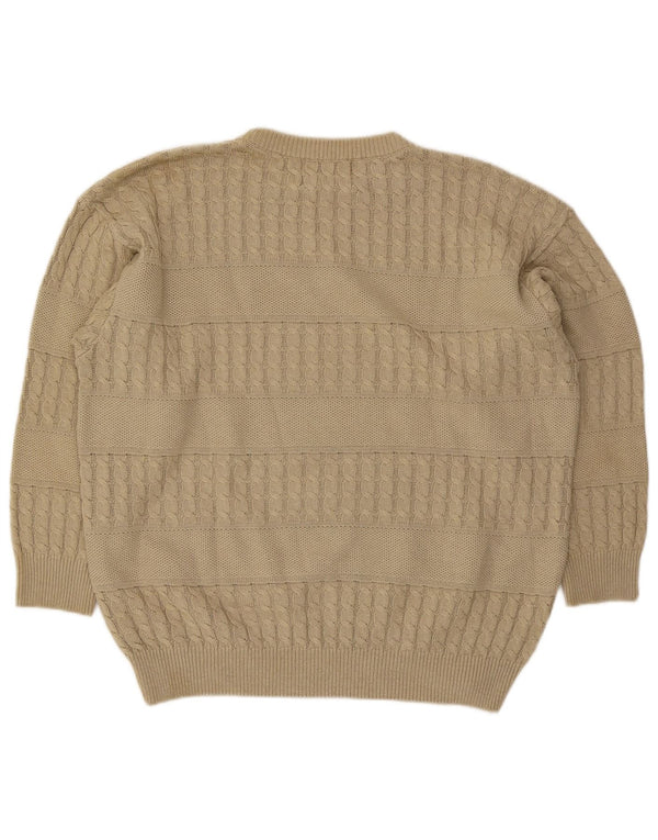 Tobia System Womens Graphic Boat Neck Jumper Sweater UK 18 XL Beige Cotton