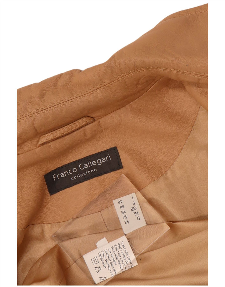 Franco Callegari Womens Bomber Leather Jacket UK 16 Large Beige Leather