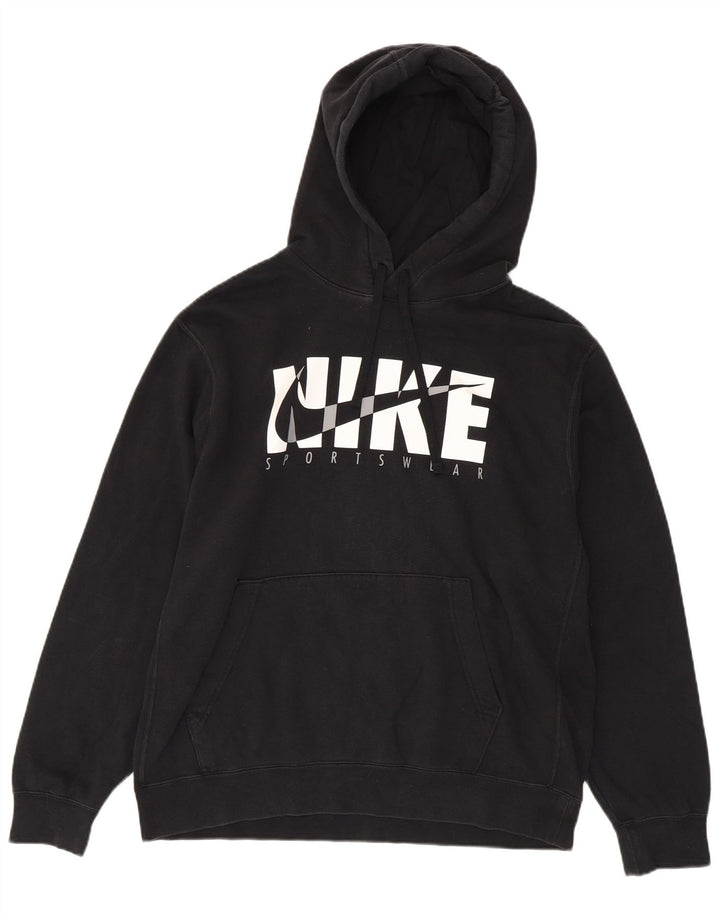 Nike Mens Graphic Hoodie Jumper Large Black Cotton
