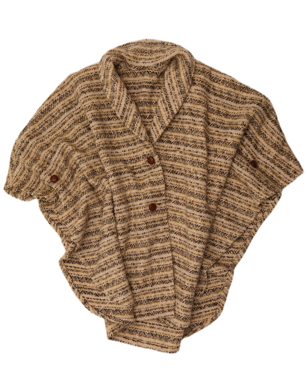 Vintage Womens Poncho Cardigan Sweater One Size Beige Geometric