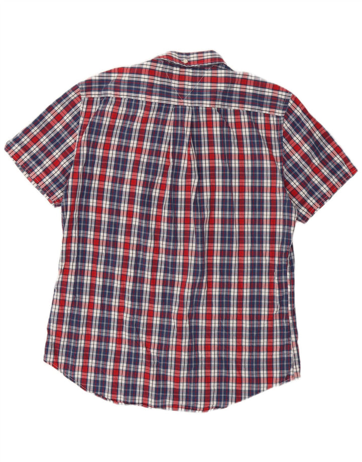 Tommy Hilfiger Mens Short Sleeve Custom Fit Shirt Large Navy Blue Check